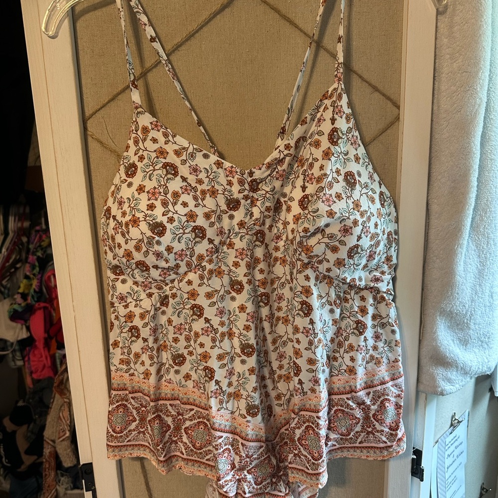 No Boundaries Floral Camisole in Cream and Brown